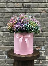 Цветочная композиция из Гипсофила и Розы в шляпной коробке в Октябрьский Башкортостан