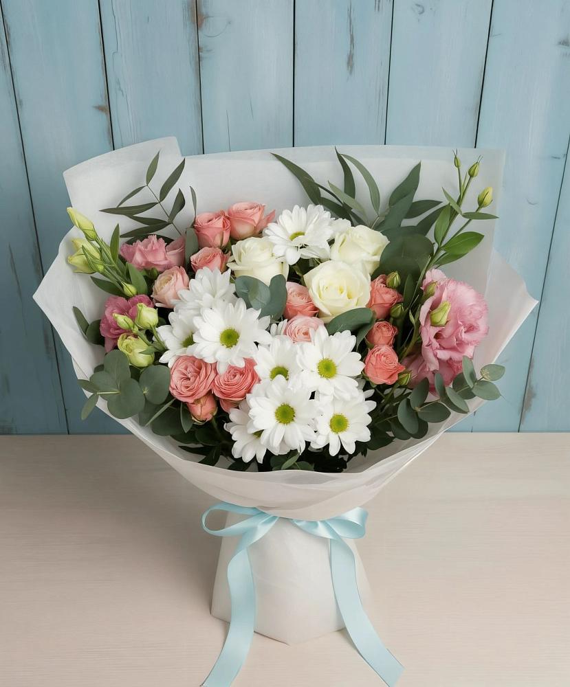 Букет цветов из: Розы, Лизиантусы и Хризантемы в Октябрьский Башкортостан