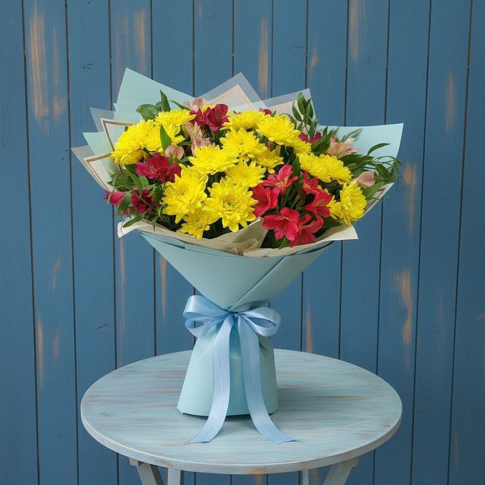 Букет цветов из: Альстромерии и Хризантемы в Октябрьский Башкортостан