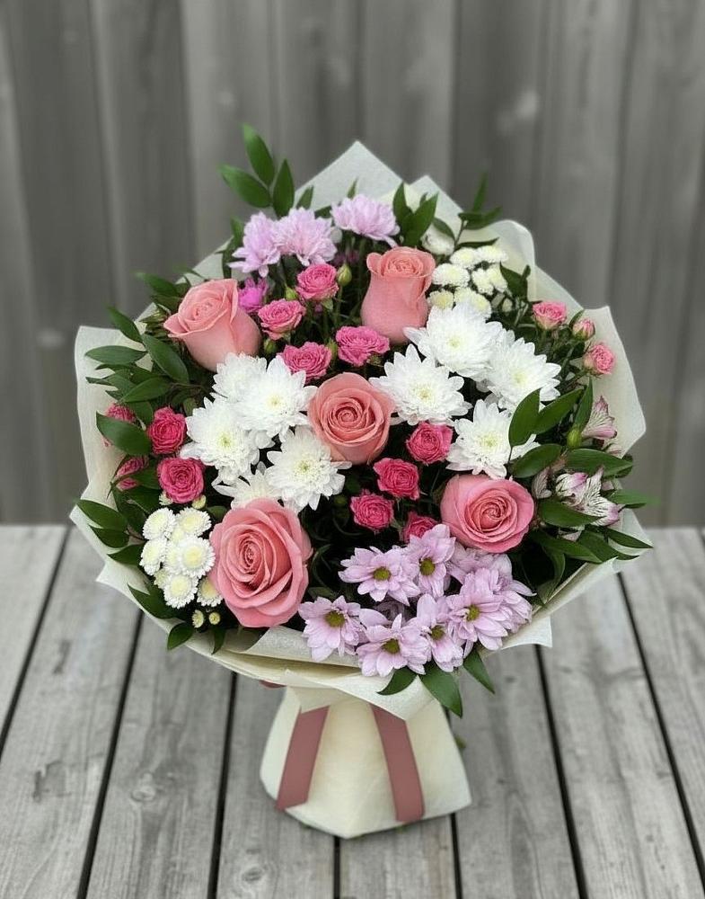 Букет цветов из: Альстромерии, Гвоздики, Розы и Хризантемы в Октябрьский Башкортостан