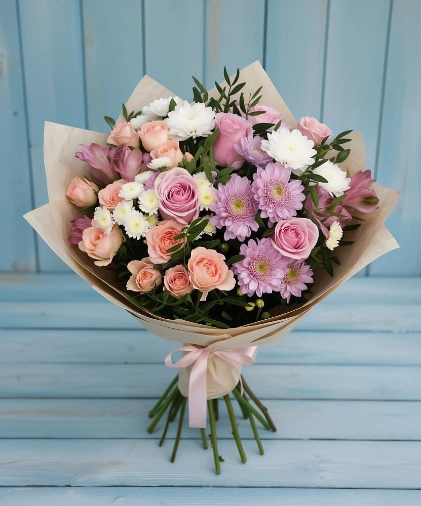 Букет цветов из: Хризантемы, Розы и Альстромерии в Октябрьский Башкортостан