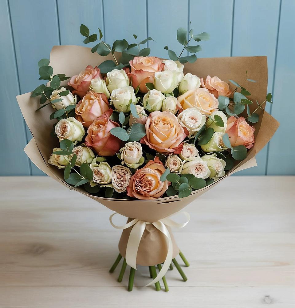 Букет цветов из: Альстромерии и Розы в Октябрьский Башкортостан