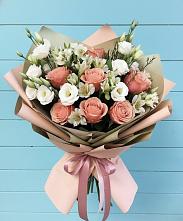 Букет цветов из:  Розы, Альстромерии и Лизиантусы в Октябрьский Башкортостан