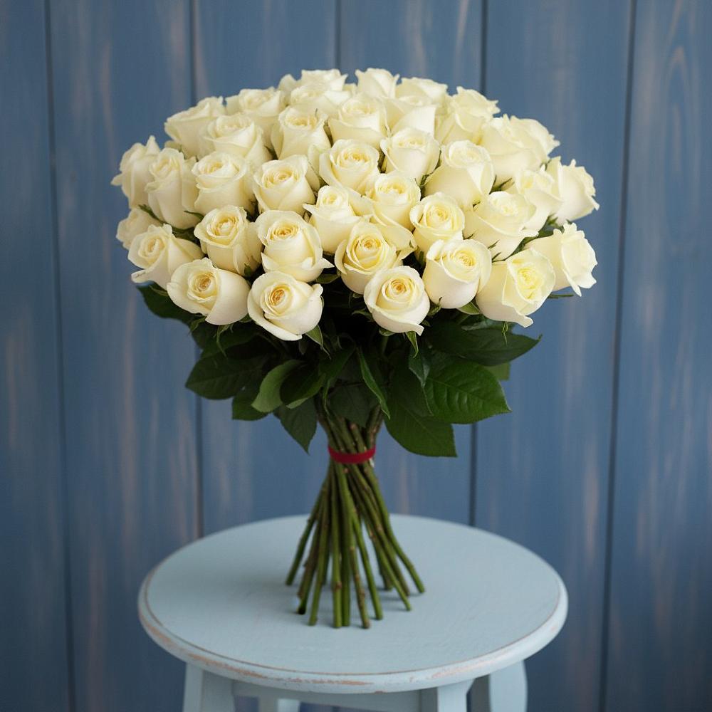 Букет 51 Белая роза Эдлесс Лав в Октябрьский Башкортостан