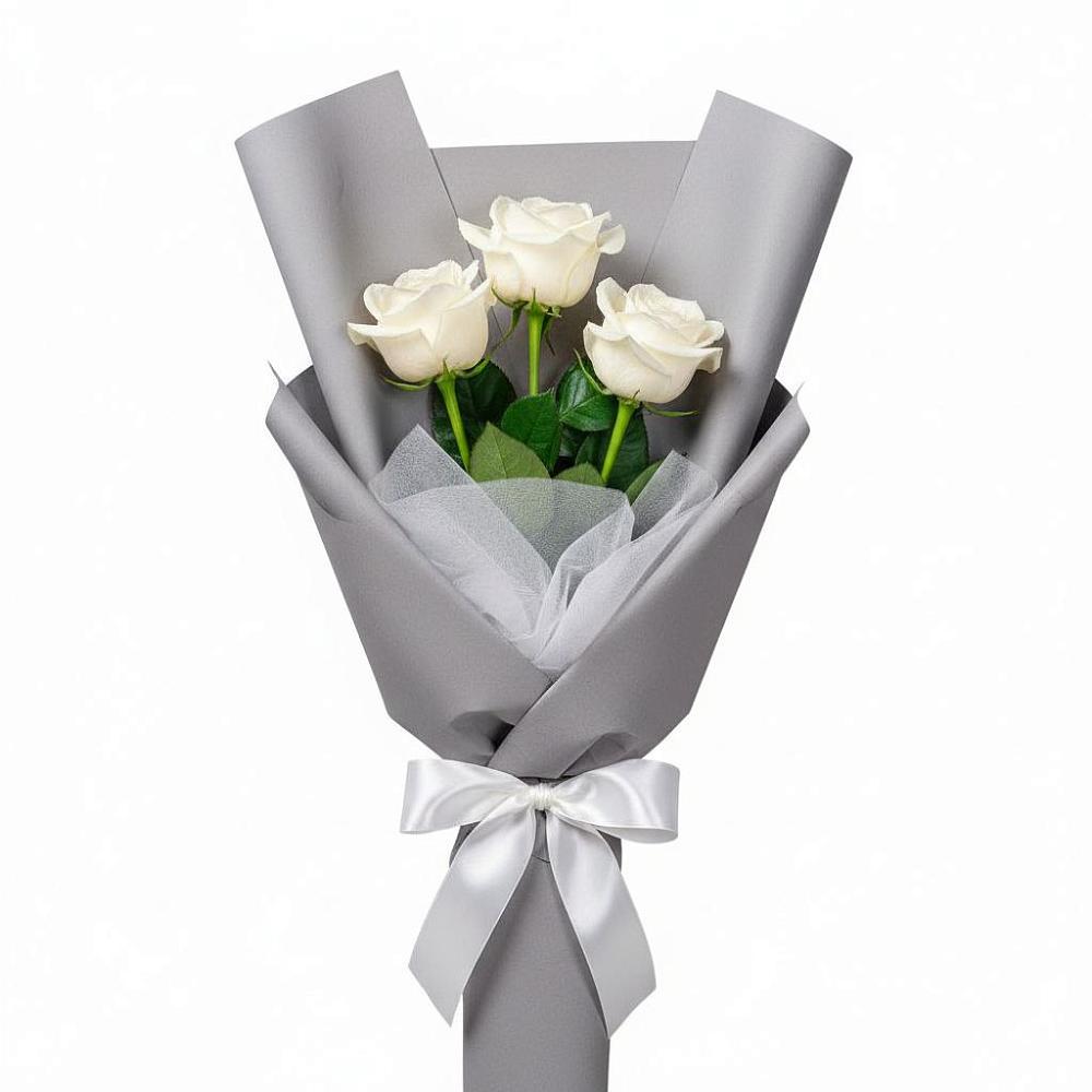Букет 3 белые розы в Октябрьский Башкортостан