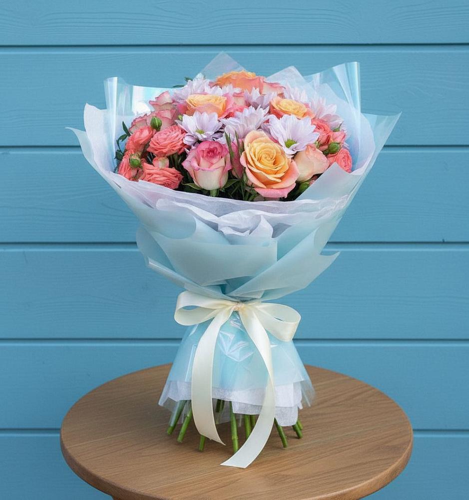 Букет цветов из: Хризантемы и Розы в Октябрьский Башкортостан