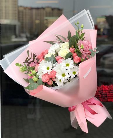 Букет цветов из: Розы, Лизиантусы и Хризантемы в Октябрьский Башкортостан