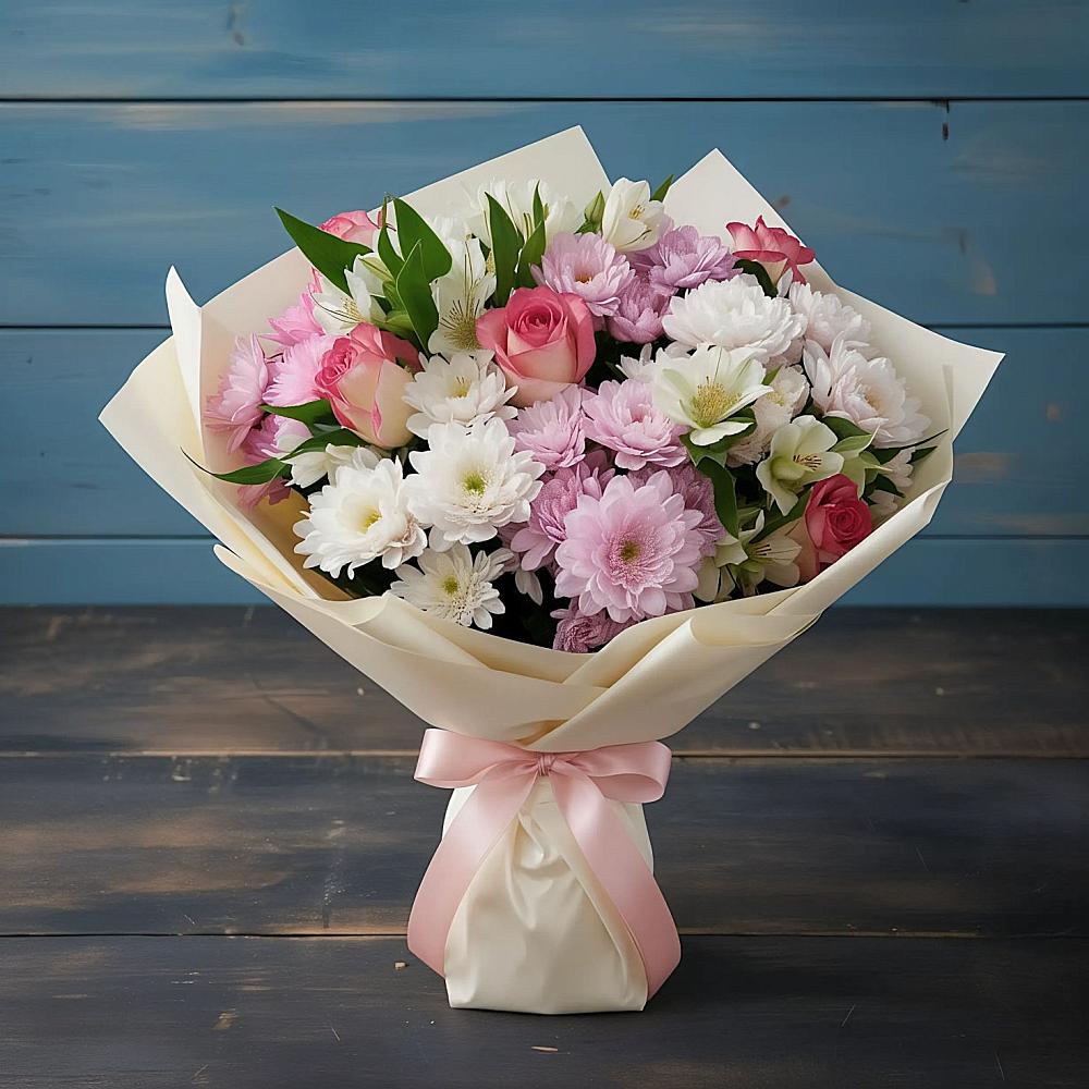 Букет цветов из: Хризантемы, Альстромерии и Розы в Октябрьский Башкортостан